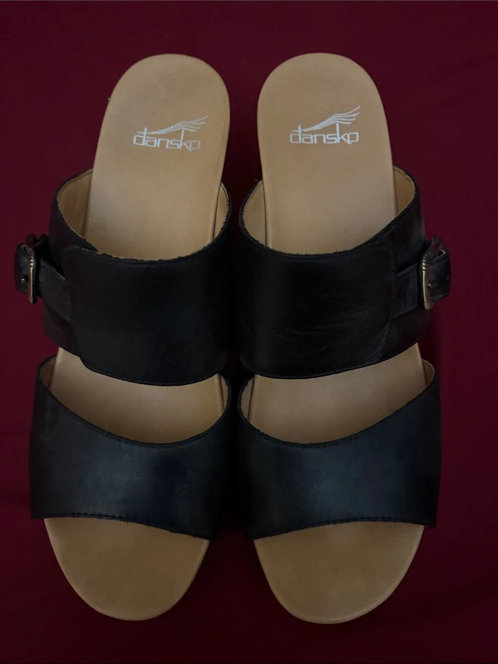 Dansko Black Leather Double-Band Slide Mules